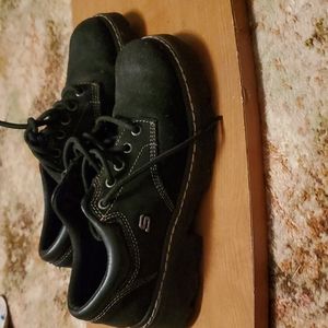 Chunky black vintage leather Skechers Oxford boots